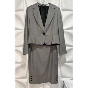 Isabella DeMarco Sz 6 Black Peplum Houndstooth Print Skirt Jacket Suit 2pc Set